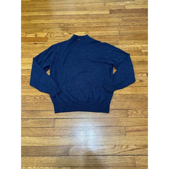 Bloomingdales The Men's Store Sweater Sz XL Merino Wool 1/4 Zip Pullover Blue - Picture 1 of 5